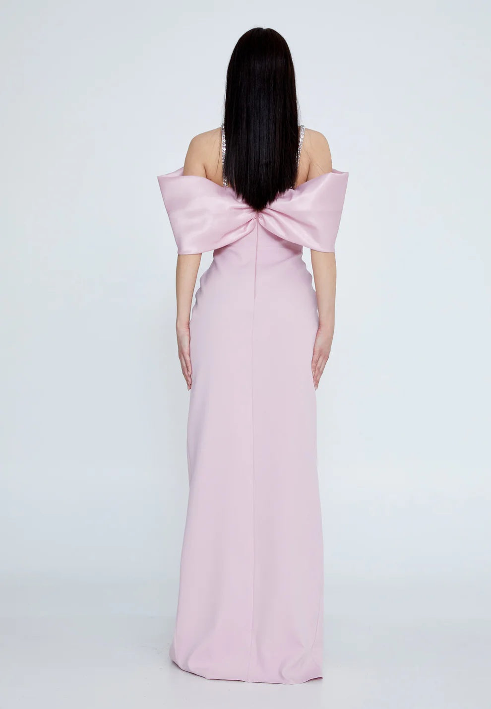 Blush Bow-Back Crepe Gown