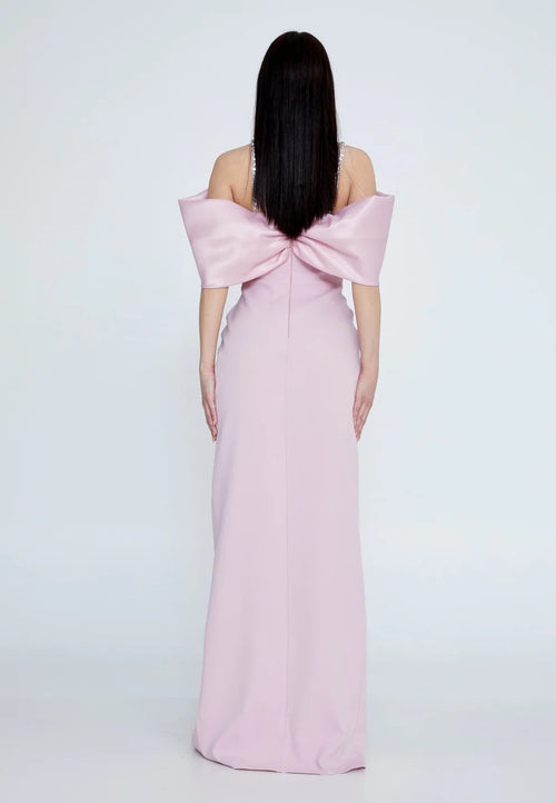 Blush Bow-Back Crepe Gown