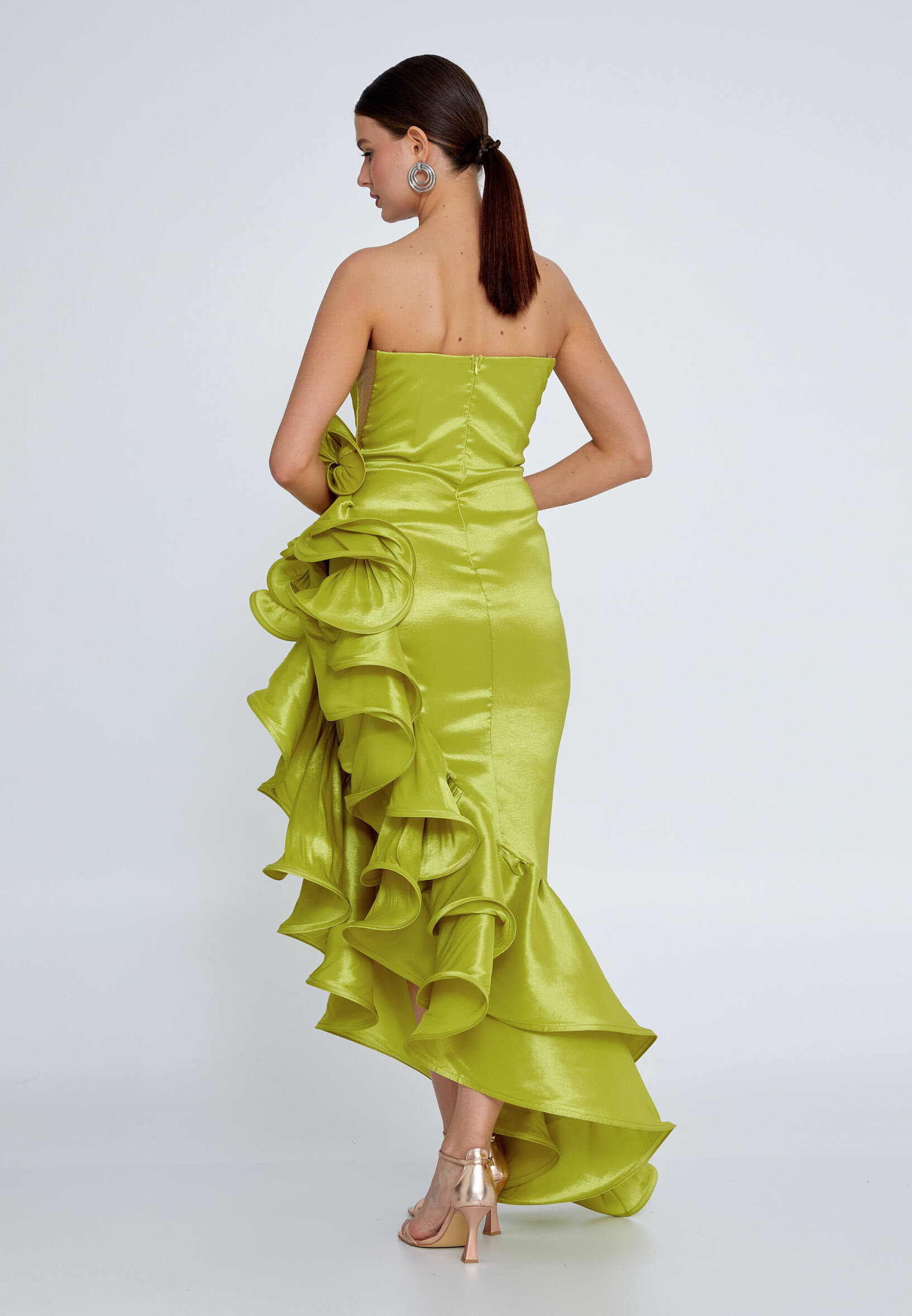 Bella Strapless Ruffle Gown - Chartreuse