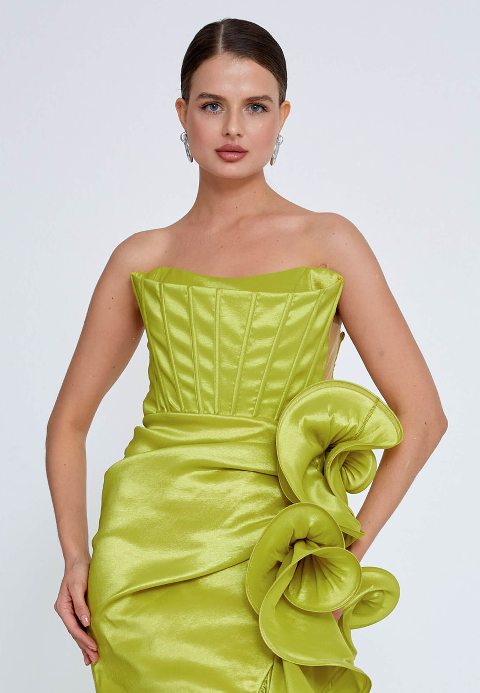 Bella Strapless Ruffle Gown - Chartreuse