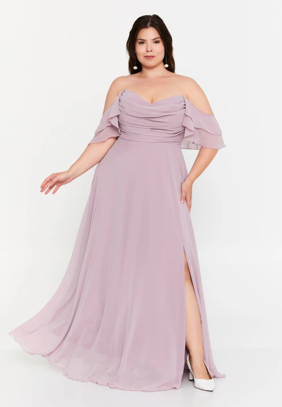 Amethyst Drape Off-Shoulder Chiffon Gown (Plus Size)