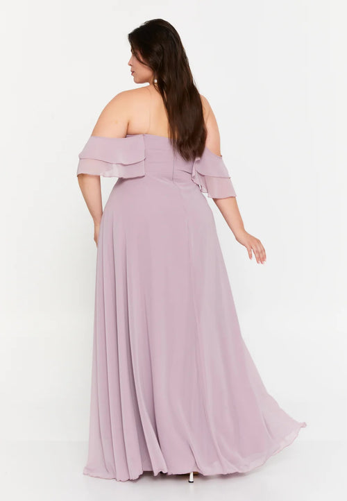 Amethyst Drape Off-Shoulder Chiffon Gown (Plus Size)