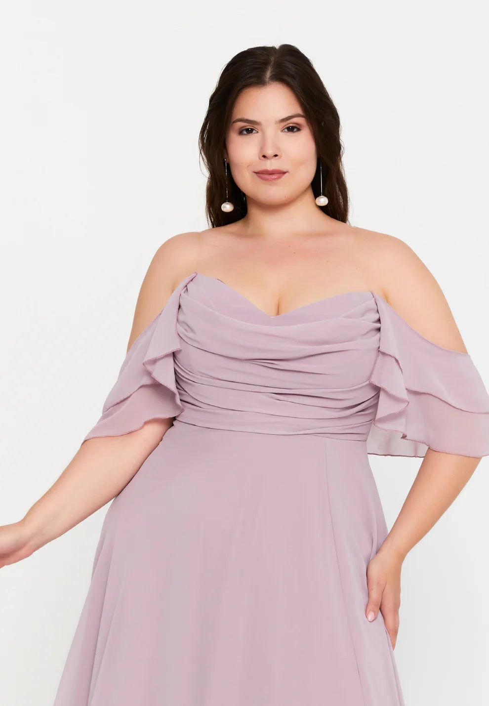 Amethyst Drape Off-Shoulder Chiffon Gown (Plus Size)