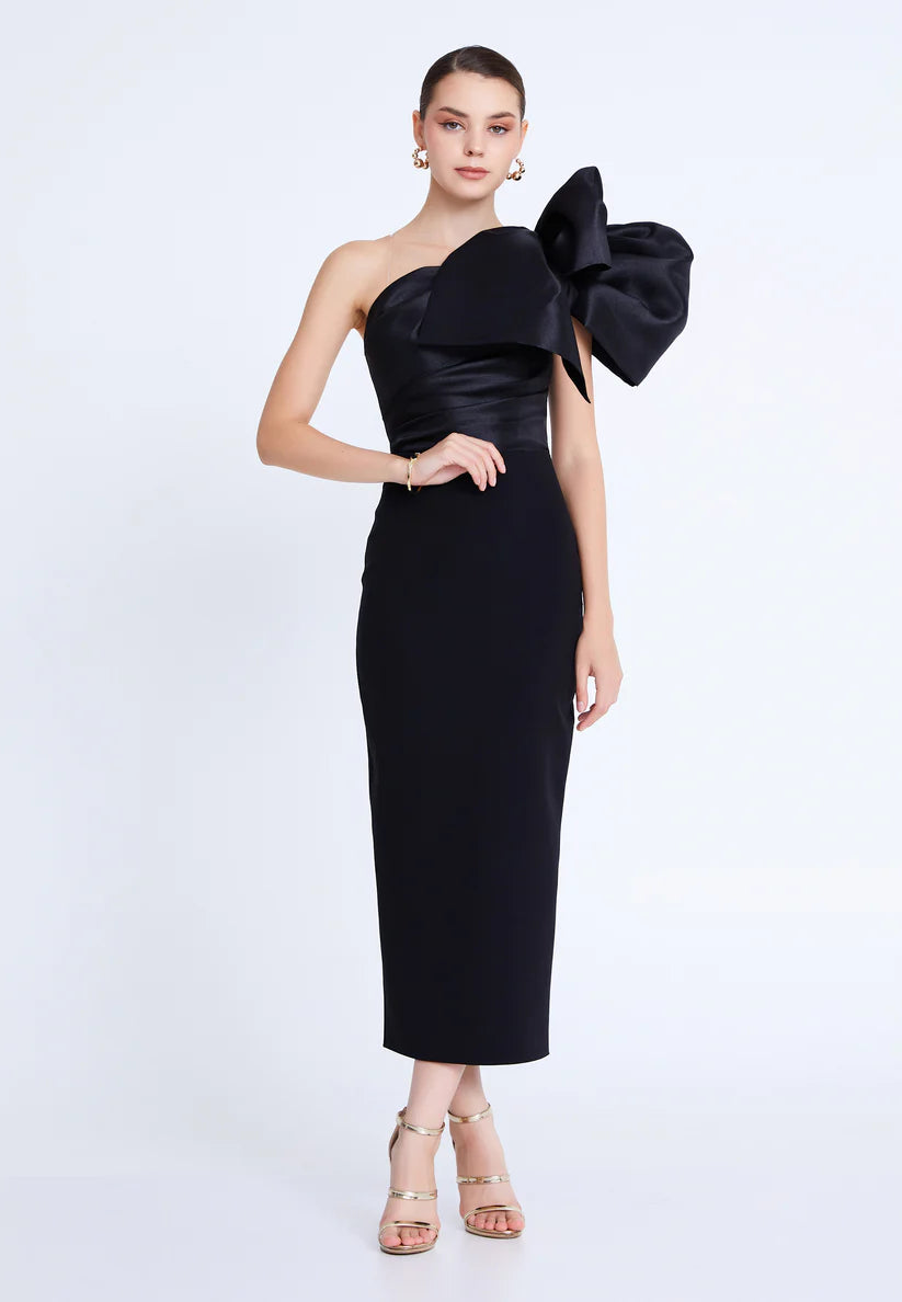 Hot Contact Black One-Shoulder Midi Dress