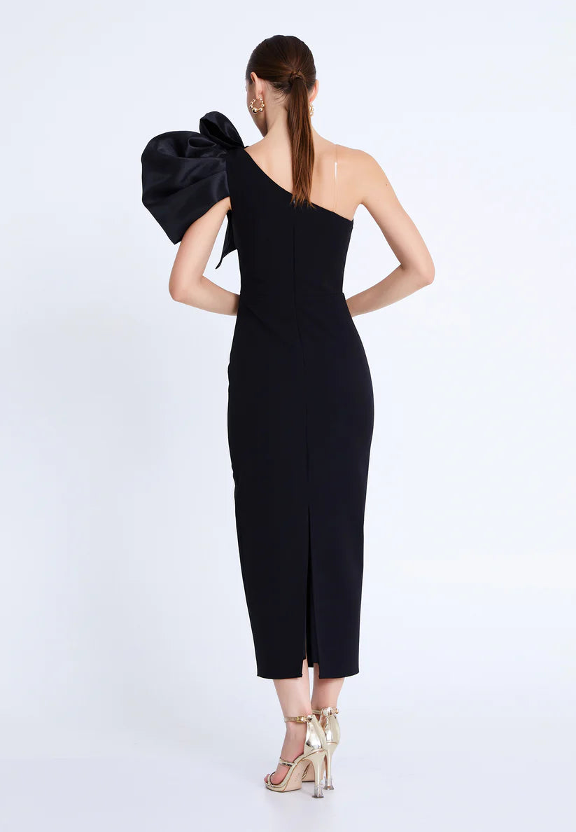 Hot Contact Black One-Shoulder Midi Dress