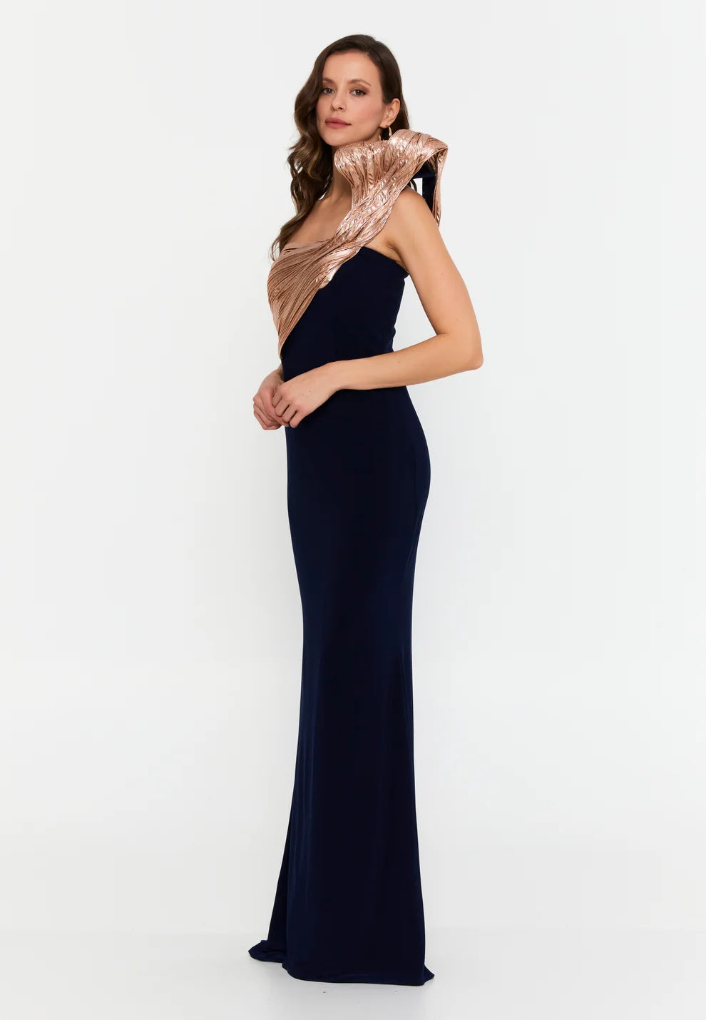 Midnight Bow One-Shoulder Gown