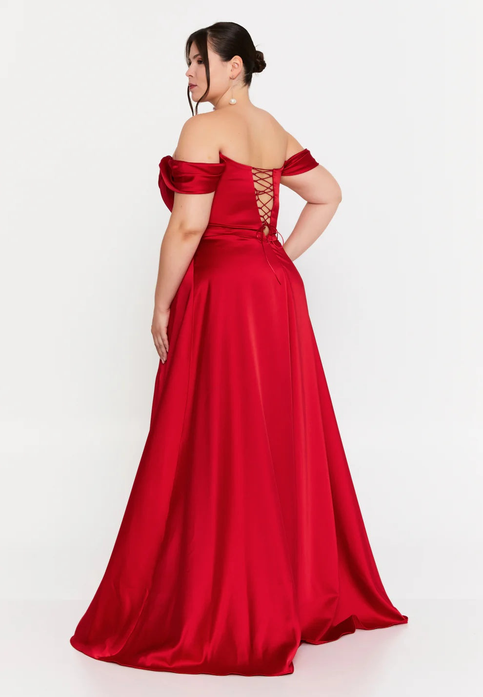 Scarlet Duchess Off-Shoulder Satin Gown (Plus Size)