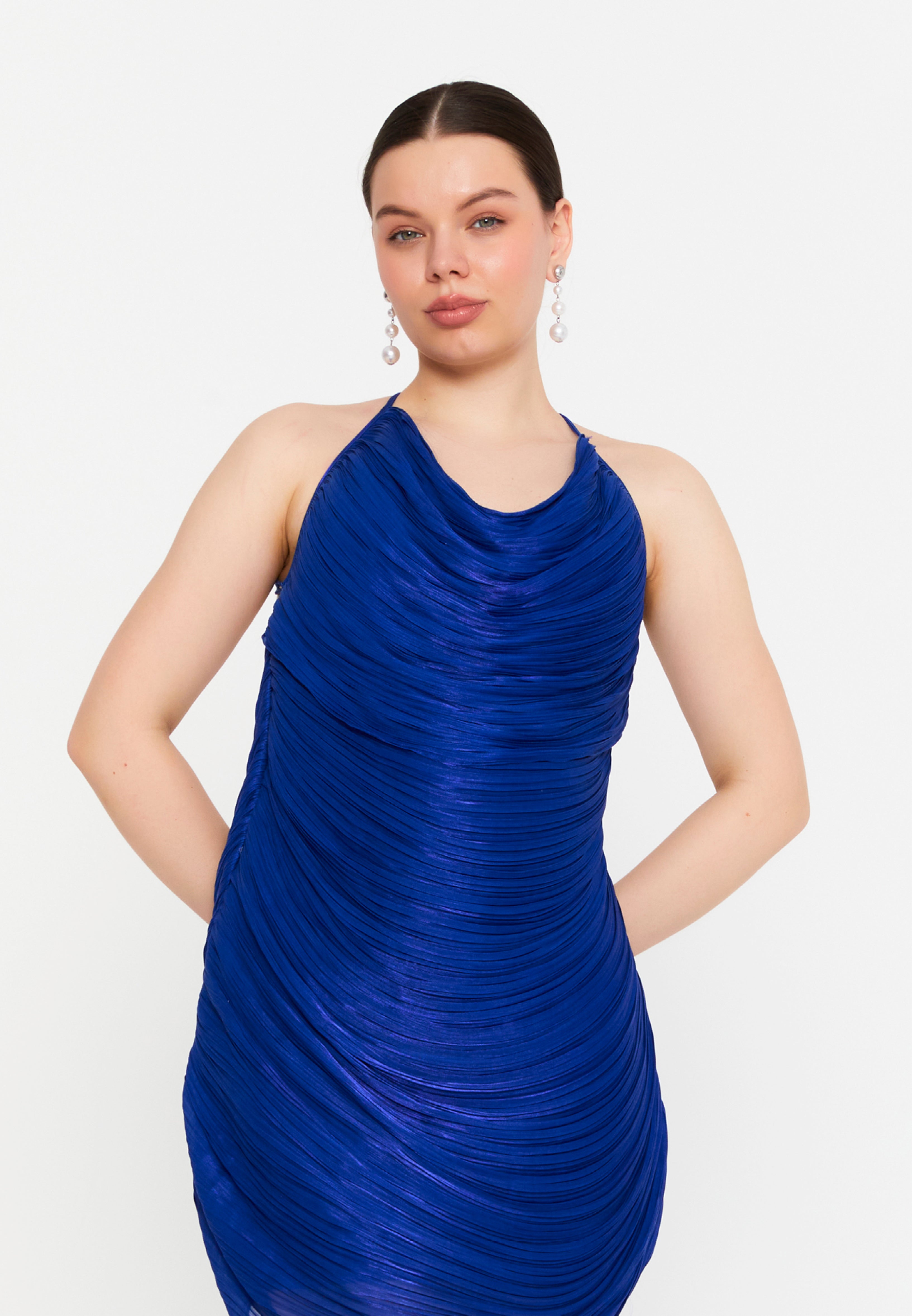 Midnight Drape Cowl-Back Mini Dress