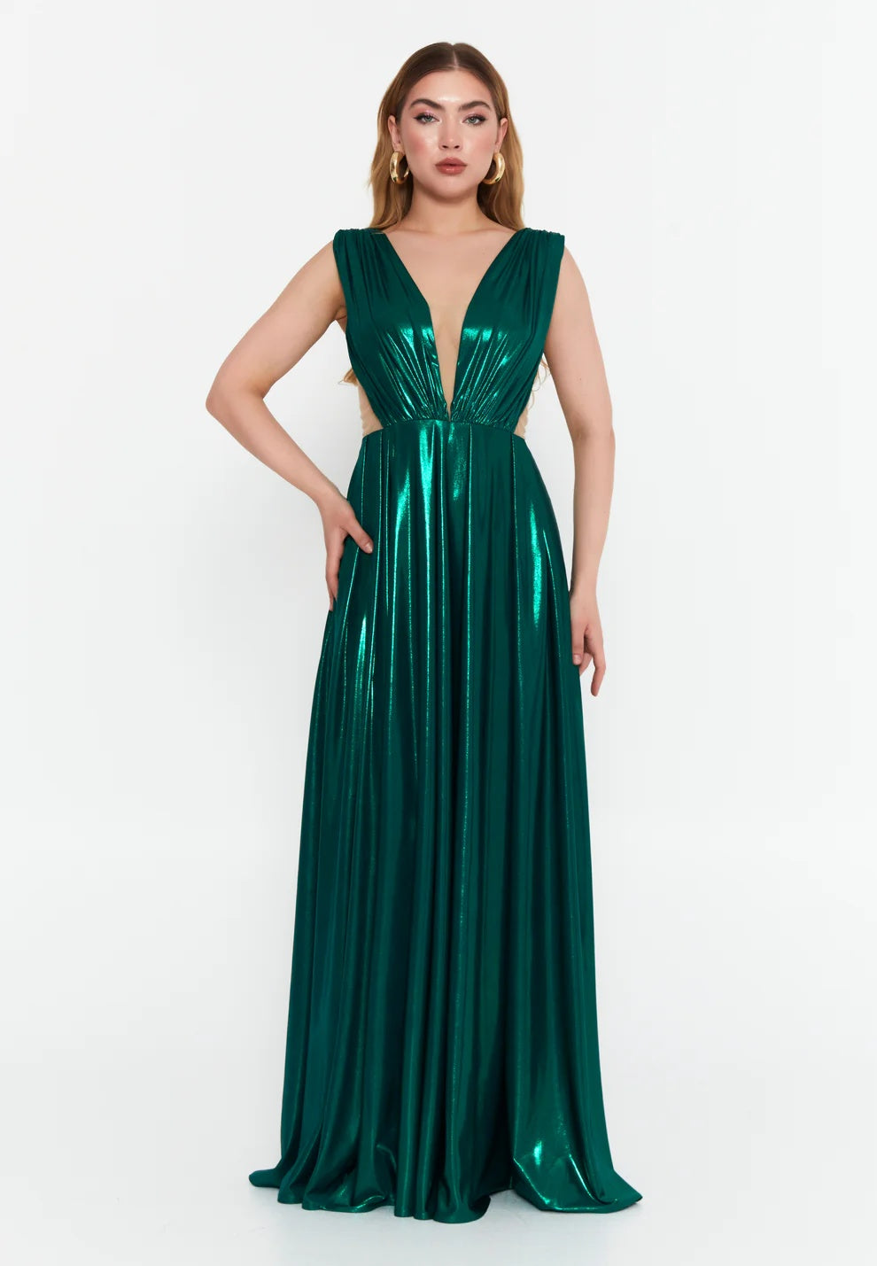 Emerald Siren Metallic Plunge Gown