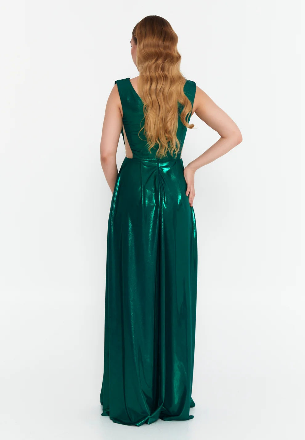 Emerald Siren Metallic Plunge Gown