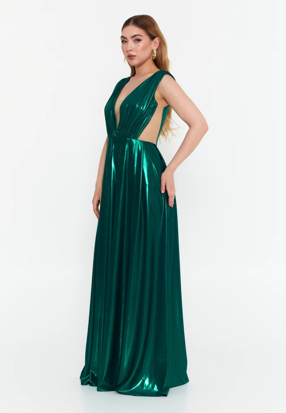 Emerald Siren Metallic Plunge Gown