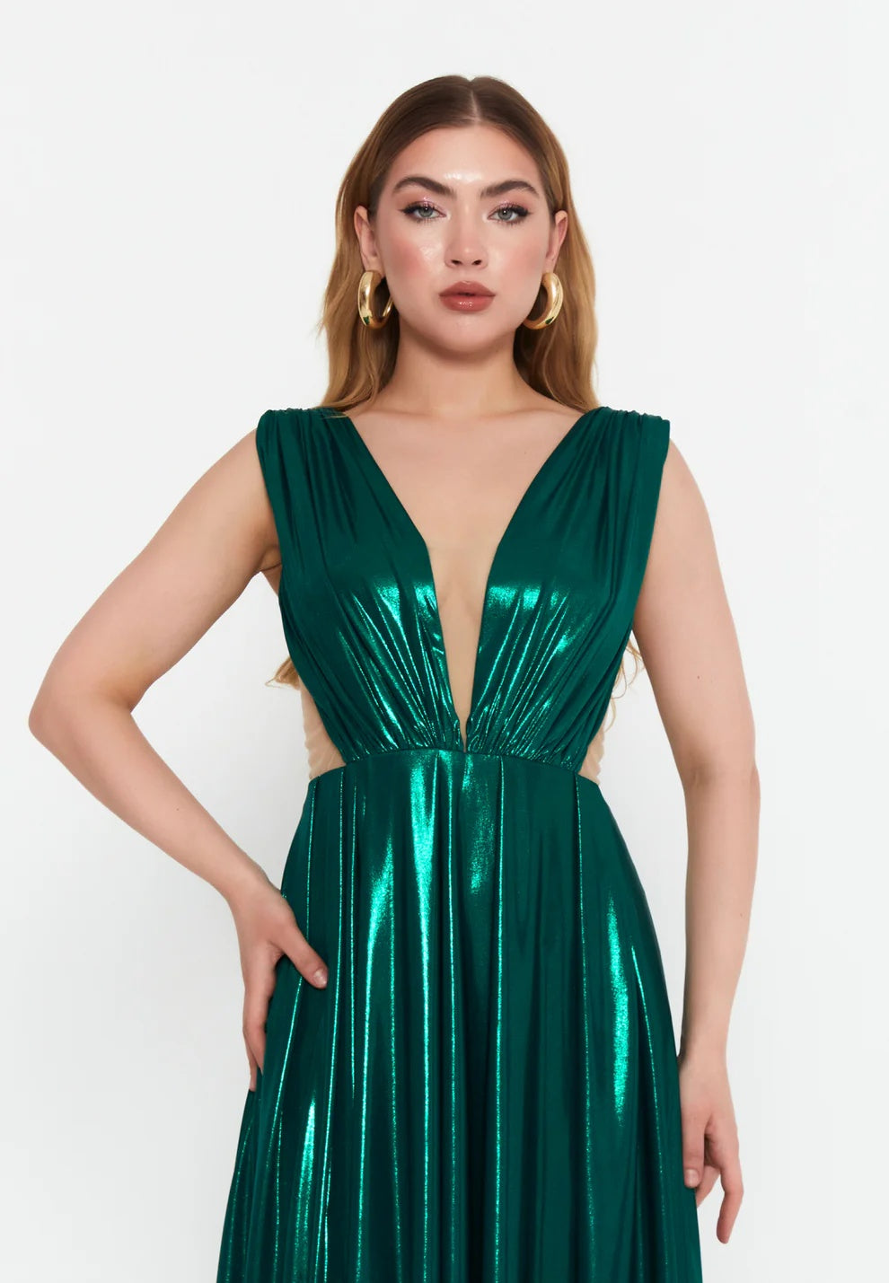 Emerald Siren Metallic Plunge Gown