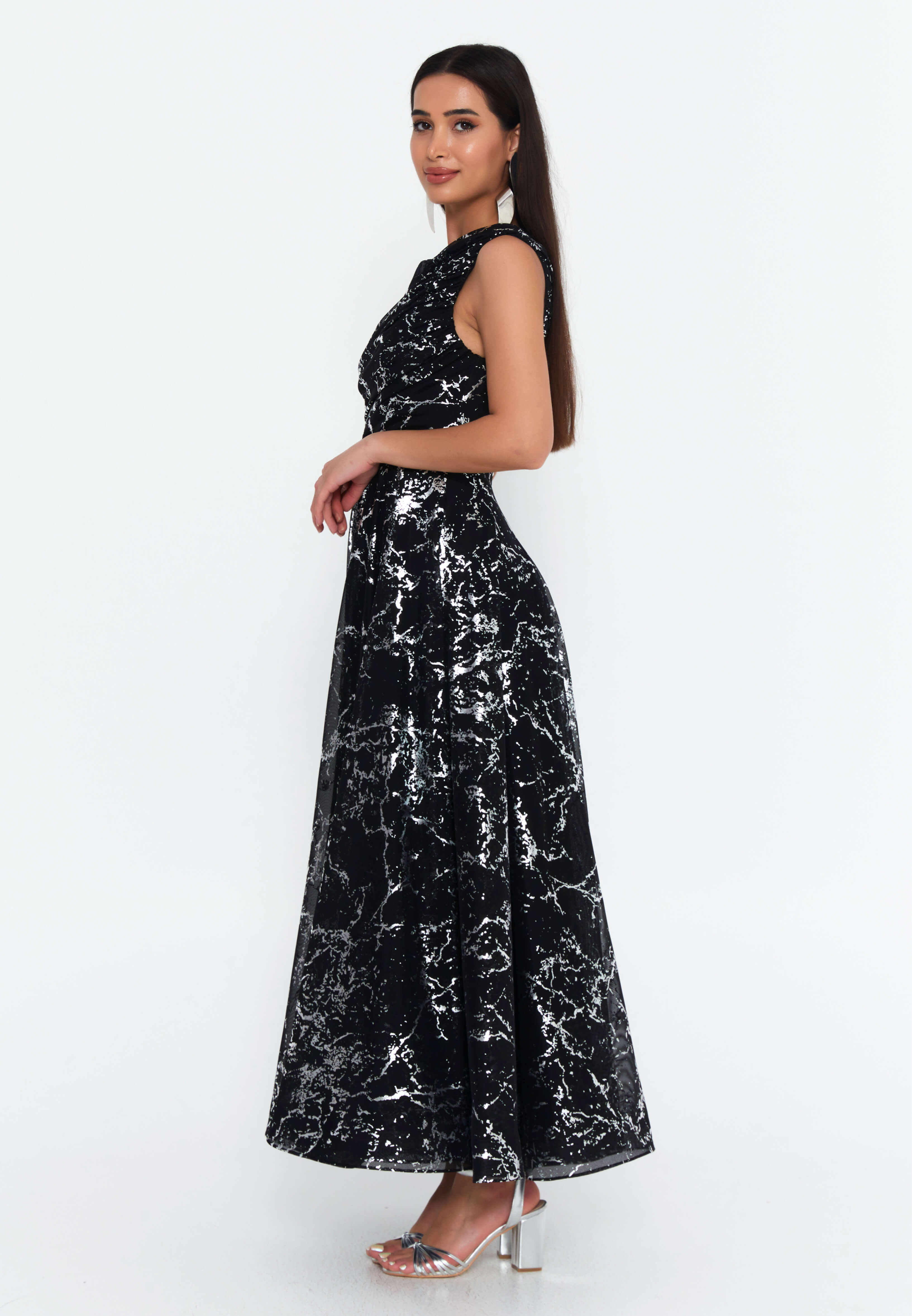 Dori One-Shoulder Maxi Dress — Black & Silver