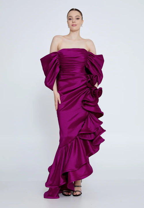 Bellamare Fashion Off-Shoulder Ruffle Gown