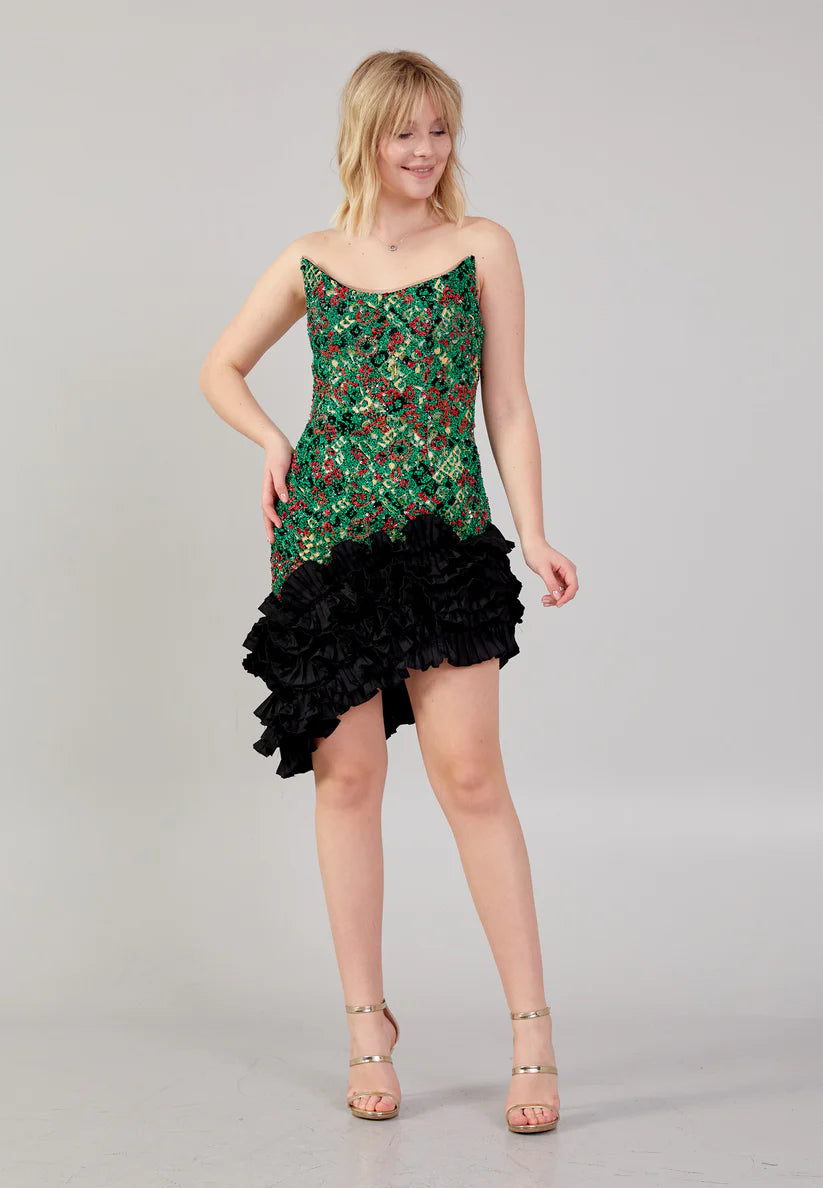 Rengin Sequin Asymmetrical Mini Dress