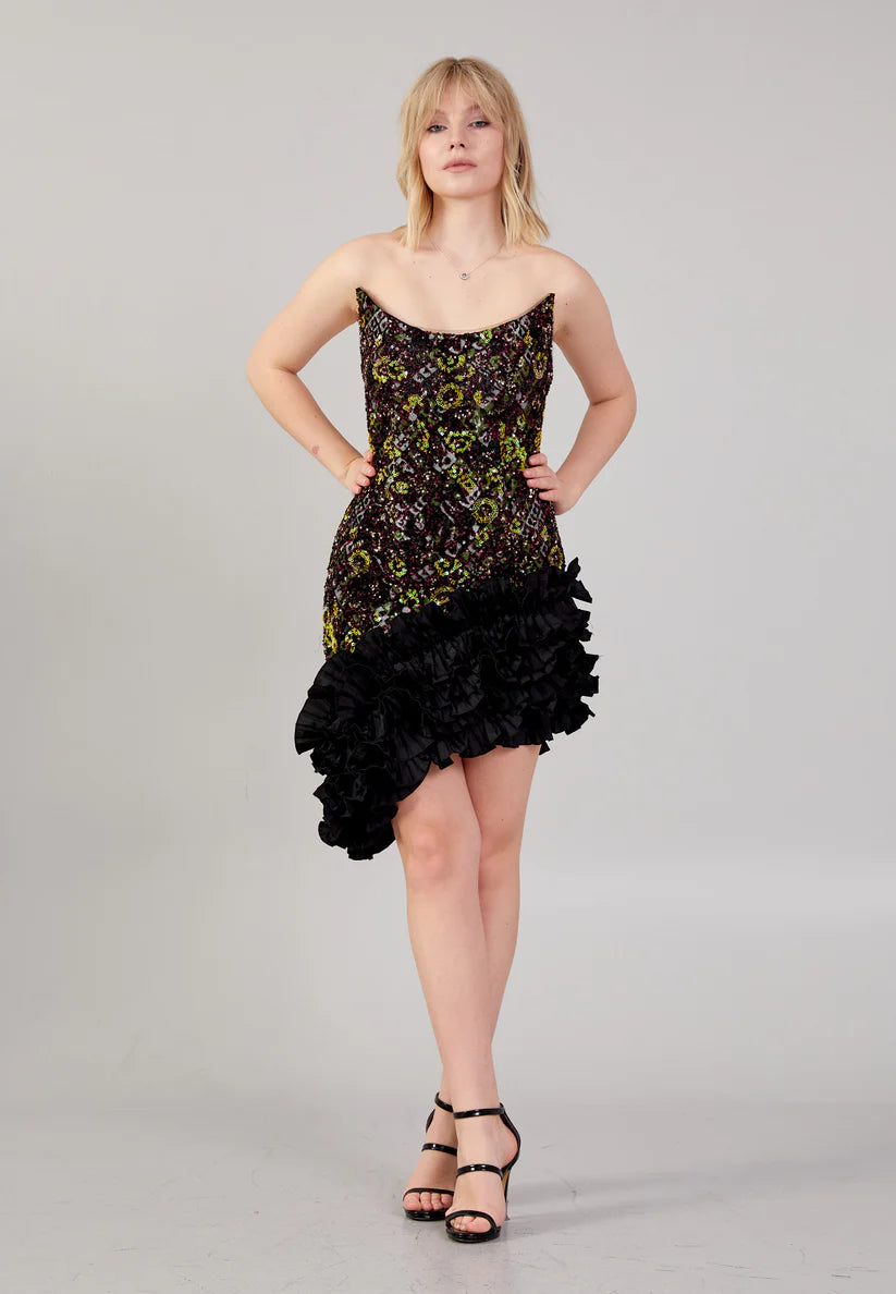 Rengin Sequin Asymmetrical Mini Dress