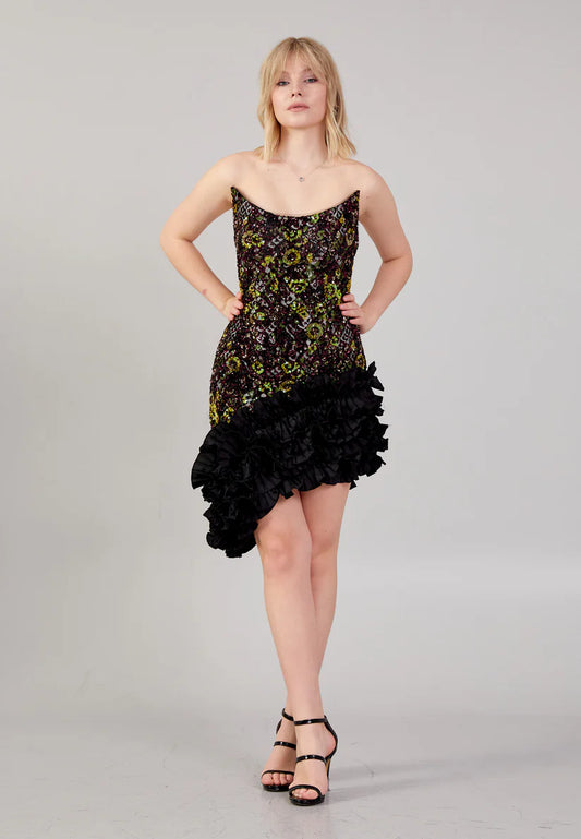 Rengin Sequin Asymmetrical Mini Dress