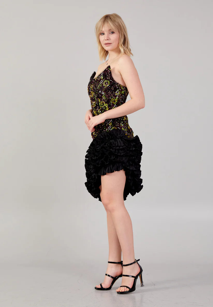 Rengin Sequin Asymmetrical Mini Dress
