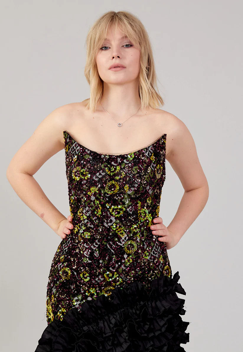 Rengin Sequin Asymmetrical Mini Dress