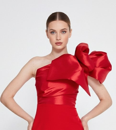 Red One-Shoulder Gown