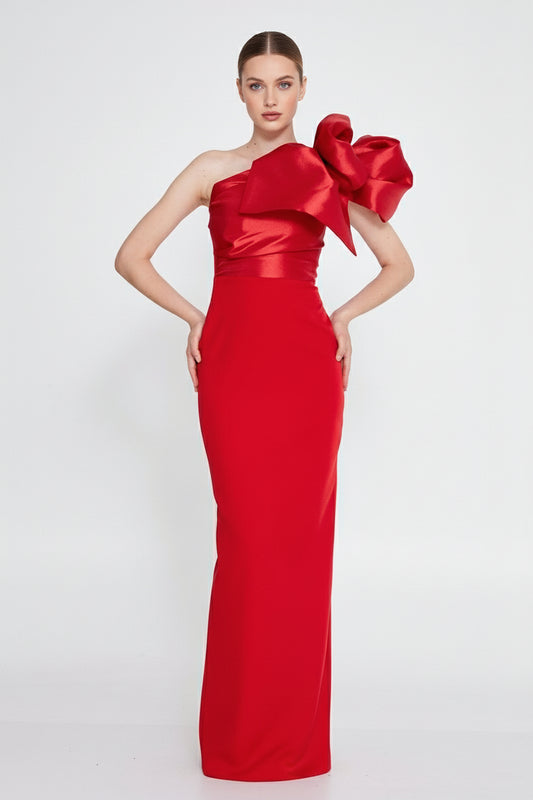 Red One-Shoulder Gown
